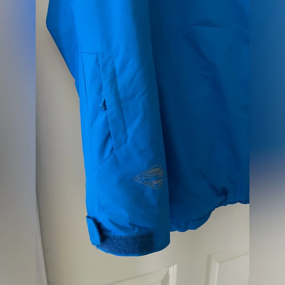 Men’s Columbia Omni-heat blue hooded winter jacket, multiple pockets, Velcro-S